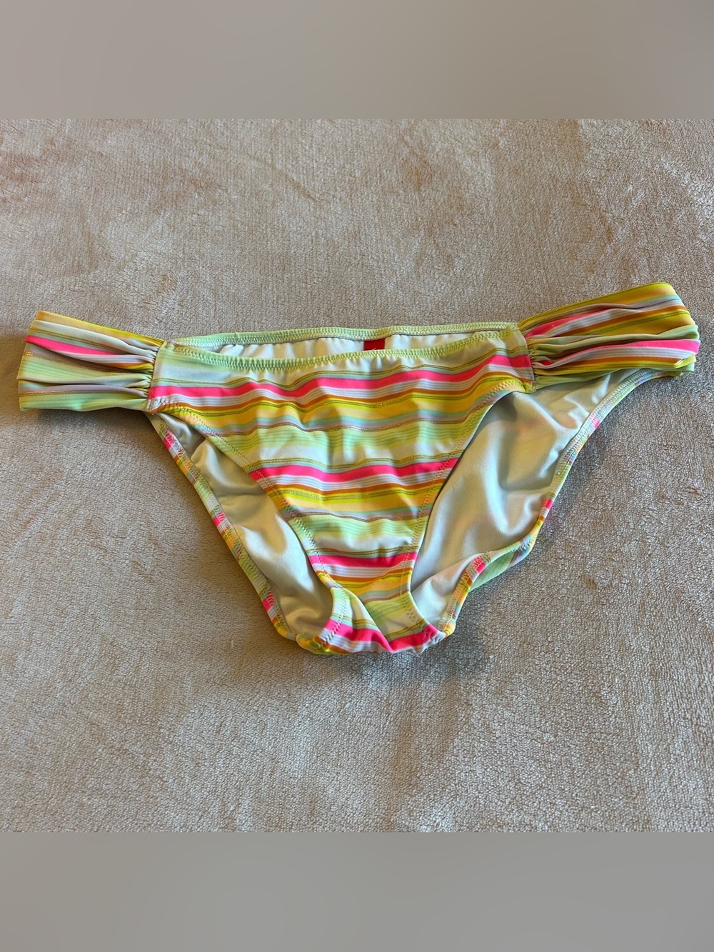 Victoria’s Secret vibrant striped bikini bottom shirred sides size M